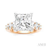 1 1/4 Ctw Princess Shape Oval and Round Cut Diamond Semi-Mount Engagement Ring in 14K Rose and White Gold